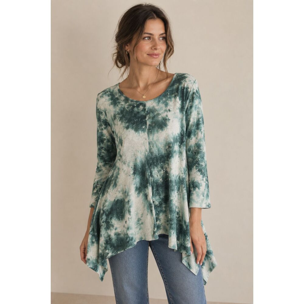 Soft Surroundings Womens Tunic Top Sz M Watercolor Artsy Boho Casual Modest